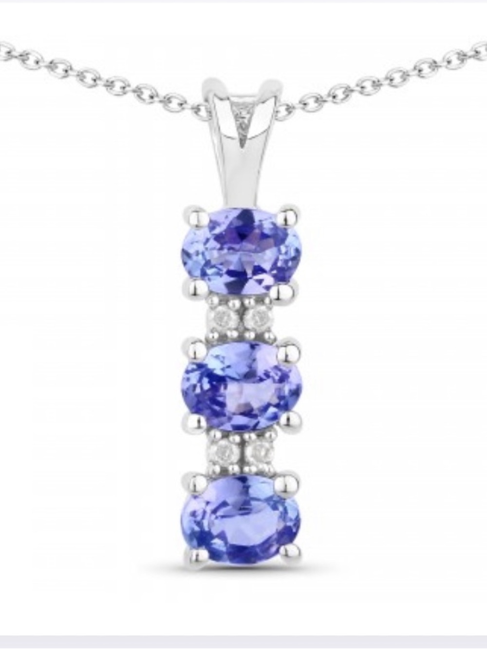 Tanzanite 0.62 CTW & Natural Diamond Sterling Silver 18” Necklace 14K WG Plated